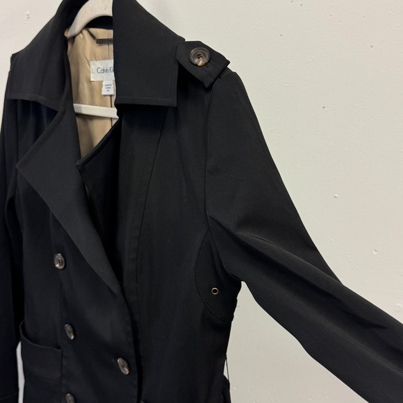 Calvin Klein Black Double Breasted Belted Trench Coat Jacket XS Epaulettes - Picture 8 of 15